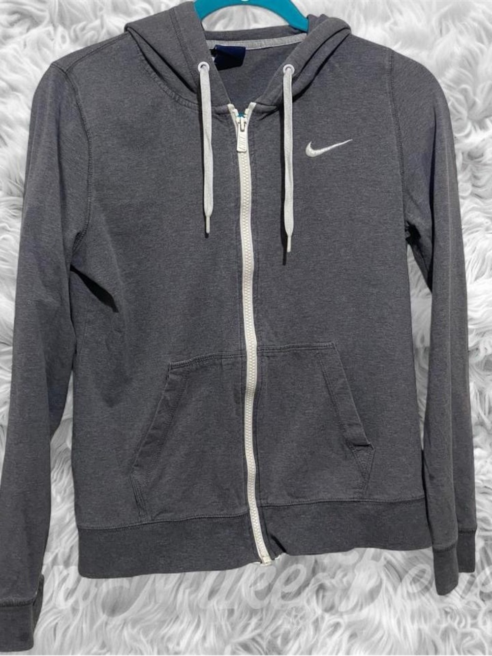 Nike Dark Gray Full-Zip Hoodie with White Accents